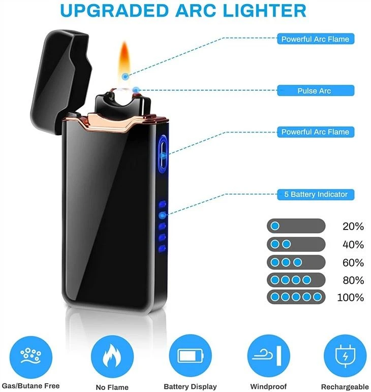 Windproof Plasma Electric Cool Lighter Dual Arc Flameless Rechargeable USB Cigarette Lighter Smoking Lighters